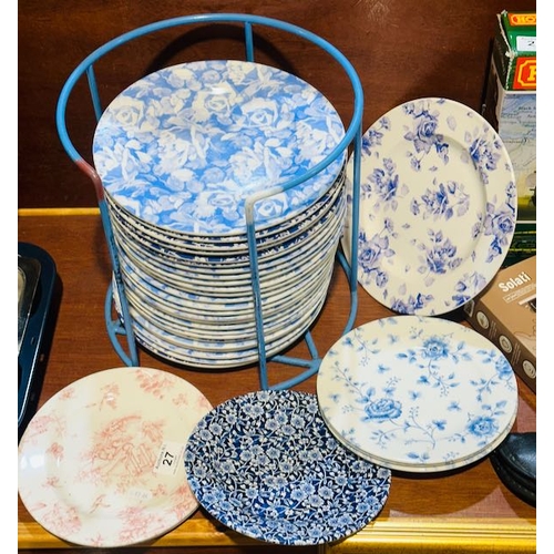 27 - Large Collection of Quality Patterned Plates In Stand Incl Churchill & Utopia