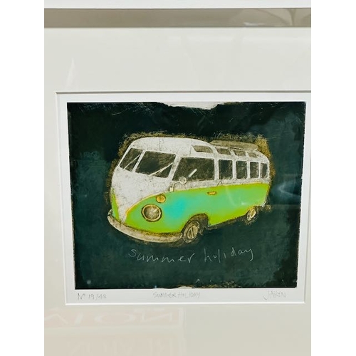 43 - Box Framed Signed Limited Edition Summer Holiday VW Camper Print By J Aiken - No. 19/48