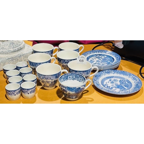 68 - Assortment Of Collectable Blue & White Cups, lates & Eggcups Incl Old Willow