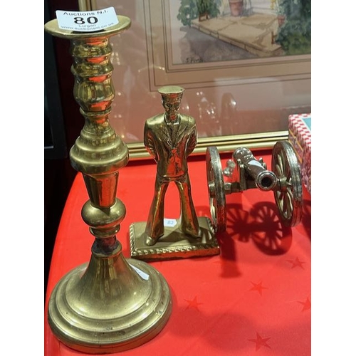 80 - Brass Sailor & Candlestick + Canon