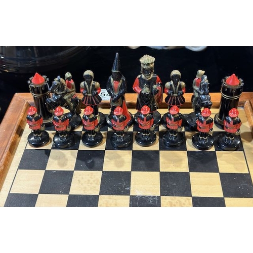 154 - Ornate Chess Set (1 Foot On Board Missing)