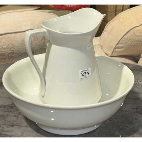 234 - Large White Washbowl & Jug