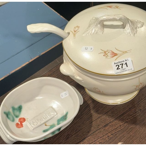 271 - Large Royal Winton Tureen With Ladle + Ballydougan Pottery Biscuit Plate