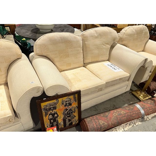 276 - Quality Cream Fabric 2 x 2 Seater + Armchair + Footstool