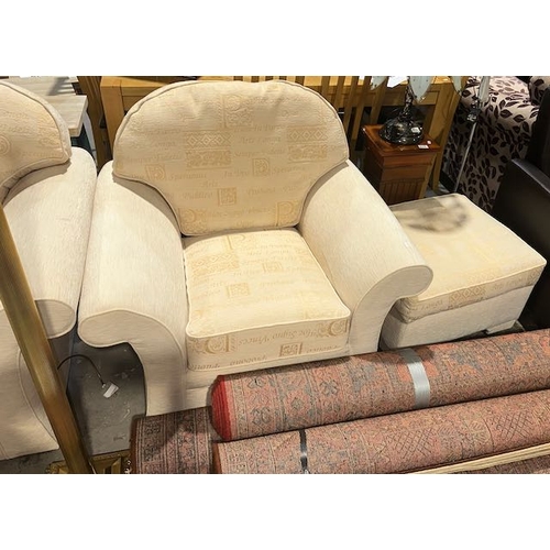 276 - Quality Cream Fabric 2 x 2 Seater + Armchair + Footstool