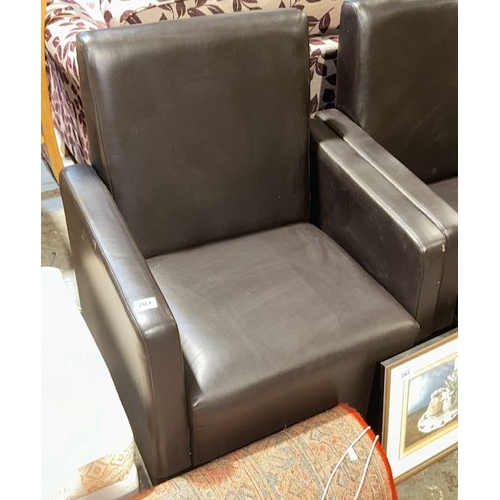 281 - Pair Of Brown Leather Armchairs