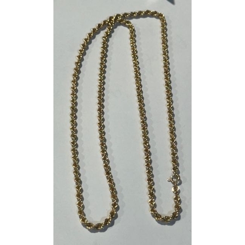 308 - 9ct Gold Rope Necklace 28inch