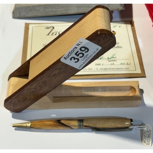 359 - Irish Wood Pens Handcrafted Pen by Bert Dallas from Dark Hedges Made of Splatted Beech with Cross Re... 