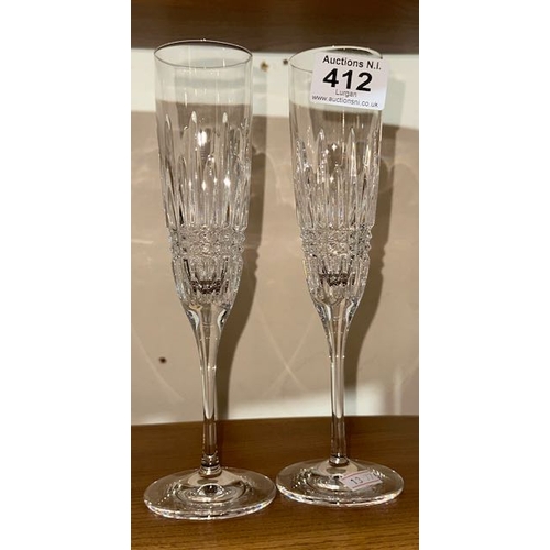 412 - Pair Of Waterford Crystal Champagne Flutes