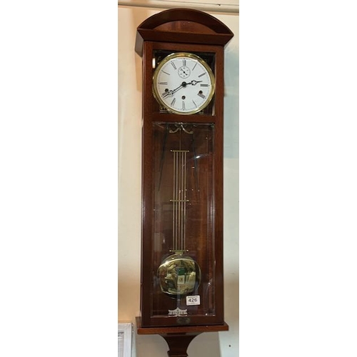 426 - Heavy Lonsdale Glass Encased Clock With Brass Face & Workings Complete With Key