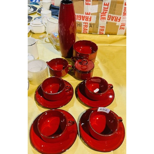 652 - 12pc Red Teaset + Amano German Vase