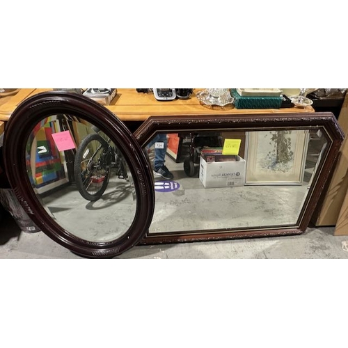 726 - 2 x Large Ornate Bevelled Mirrors - Oval Approx 3' x 26