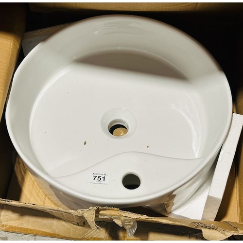 751 - Ceramic Boxed Circular Sink - Unused