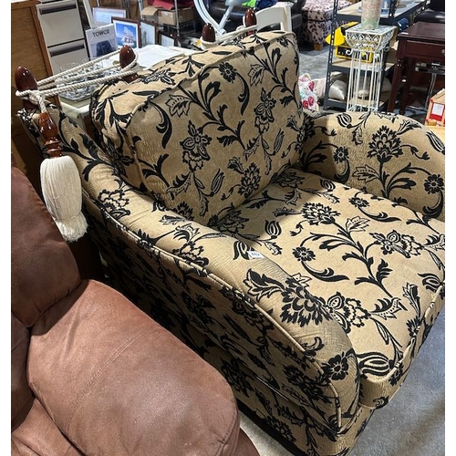 482 - Large Damask Gold & Black Armchair