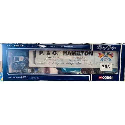 763 - Box Sealed Corgi Limited Edition 1:50 - P. & C Hamilton Scania Topline Fridge Trailer