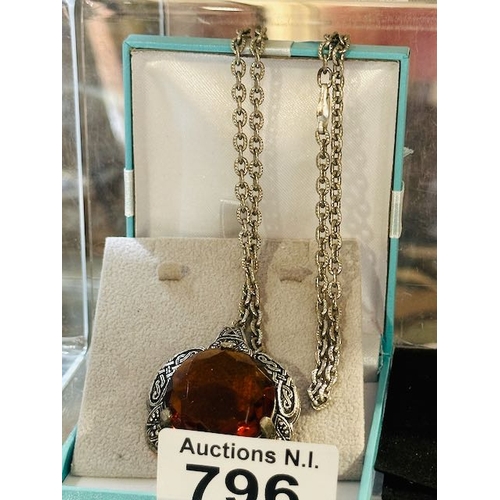 796 - Amber Stone Miracle Pendant Necklace