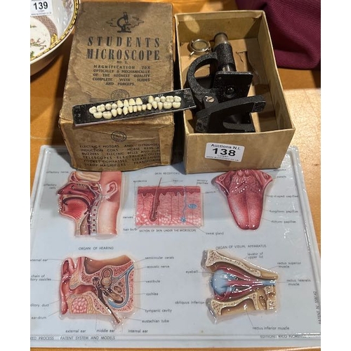 138 - Olympic Tooth Company Display + Metal 'The Human Body' Sign + Students Microscope in Original Box
