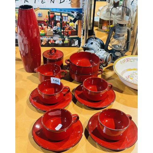 144 - 12pc Red Teaset + Amano German Vase