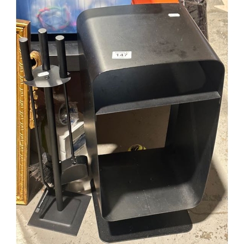 147 - Black Metal Log Rack + Companion Set