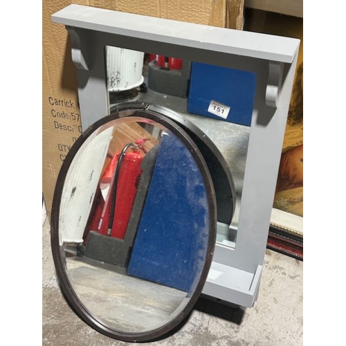 151 - Cottonwood Grey Wall Mirror With Shelf + Oval Mirror