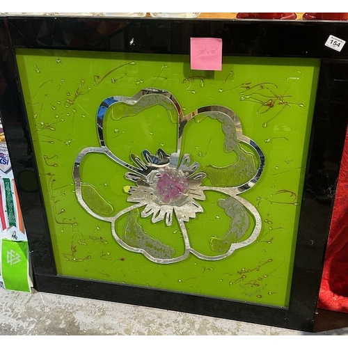 154 - Large Black Glass Framed Liquid Art - Approx 38