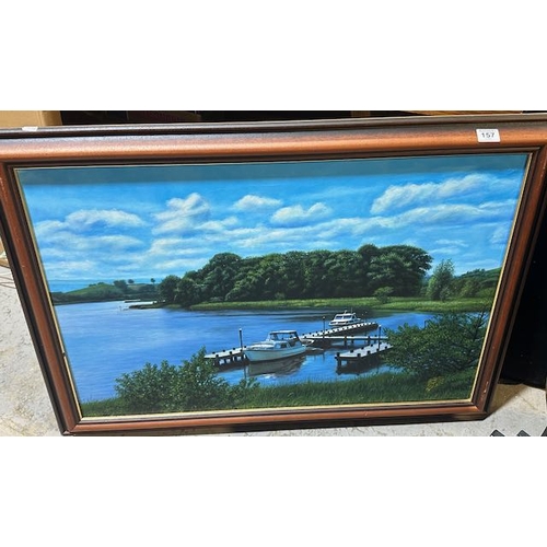 157 - Large Framed J. Mc Gultion Oil - Boats At Dock