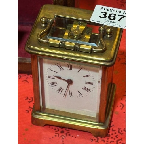 367 - Vintage Brass French Carriage Clock with Key in Original Leather Travel Case