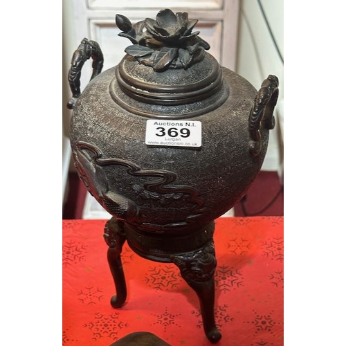369 - An Antique Oriental Bronze Lidded Urn