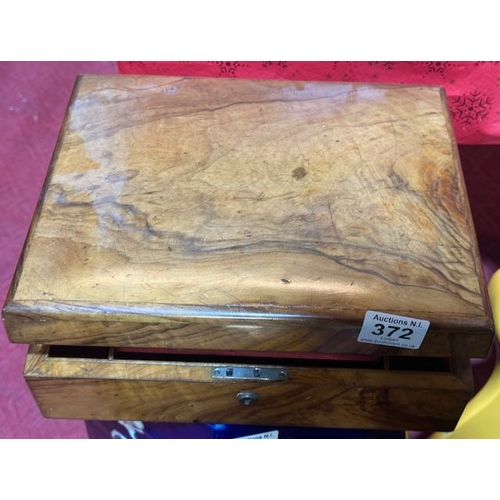 372 - Victorian Walnut Jewellery Box/Storage Chest with Cushioned Inset