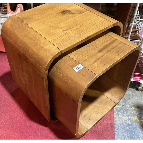 378 - Oak Nest of 2 Cube Tables