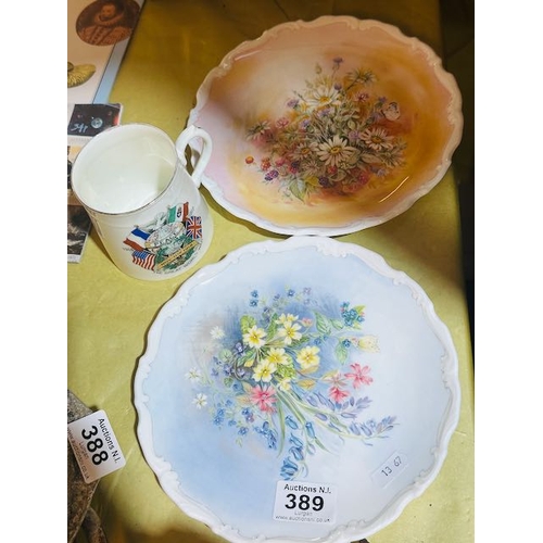 389 - 2 x Royal Albert Shakespeares Flowers Plates + Royal Albert Great World War Cup