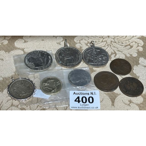 400 - Collection of Vintage Coins Incl Crown Pendant, 1998 £5 Coin, 2x Five Shilling Pendants etc