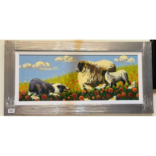 355 - Framed Ronald Keefer Oil on Board - Rounding Up - 36x18