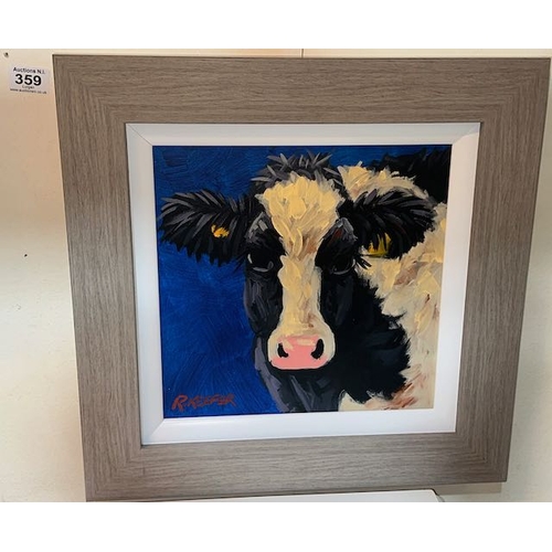 359 - Framed Ronald Keefer Oil On Board - Nosey Calf - 18