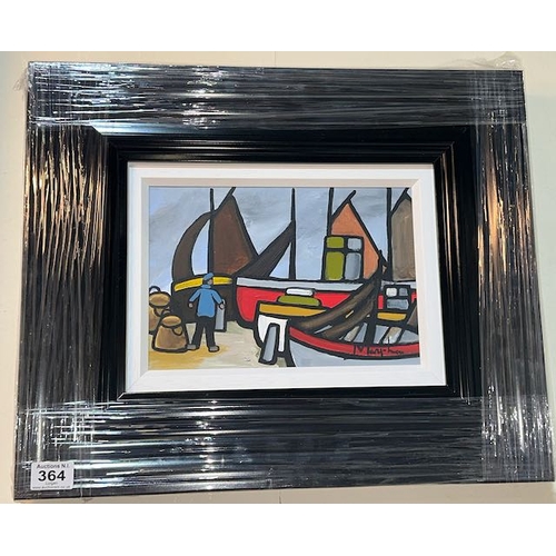 364 - Framed Oil on Canvas by Mary Lou - Checking the Boats - 20x17