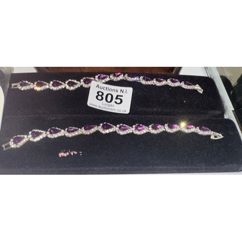 805 - 2 x Purple Stone & CZ Bracelets