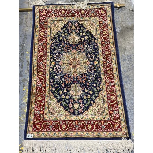 393 - Quality Silk Turkish Rug on Display Hanger - Rug Size Appx 3'8x2'3 - RRP £800