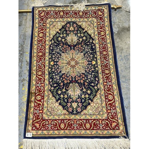 393 - Quality Silk Turkish Rug on Display Hanger - Rug Size Appx 3'8x2'3 - RRP £800