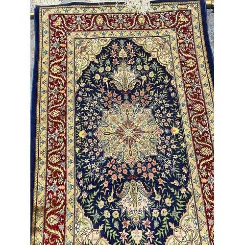 393 - Quality Silk Turkish Rug on Display Hanger - Rug Size Appx 3'8x2'3 - RRP £800