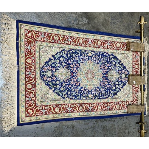 393 - Quality Silk Turkish Rug on Display Hanger - Rug Size Appx 3'8x2'3 - RRP £800