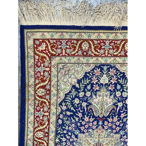 393 - Quality Silk Turkish Rug on Display Hanger - Rug Size Appx 3'8x2'3 - RRP £800