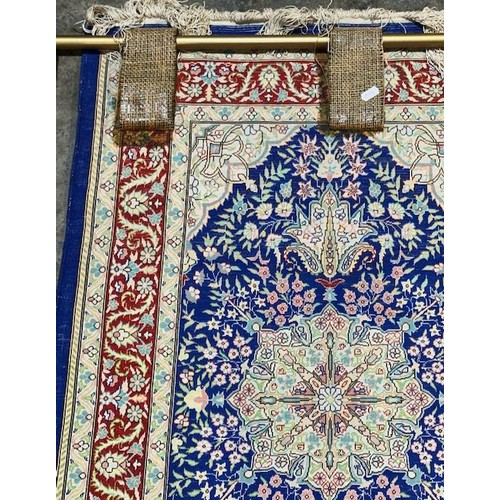 393 - Quality Silk Turkish Rug on Display Hanger - Rug Size Appx 3'8x2'3 - RRP £800