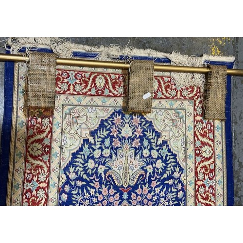 393 - Quality Silk Turkish Rug on Display Hanger - Rug Size Appx 3'8x2'3 - RRP £800