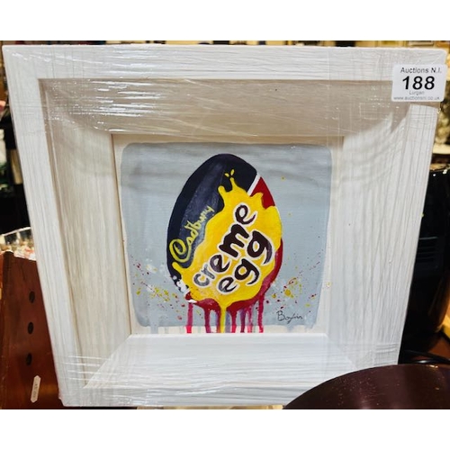 188 - White Framed Boylan Creme Egg Oil Painting - 12inch Sq