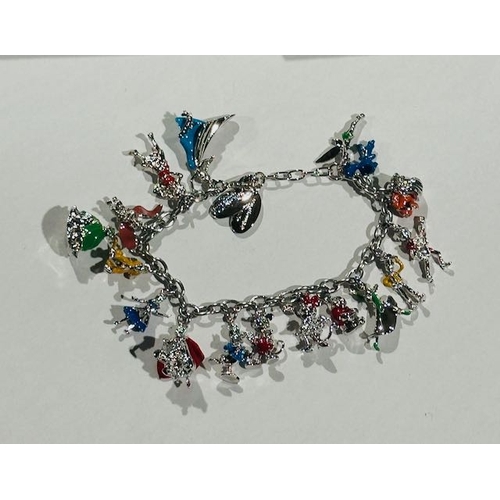 1011 - The Bradford Exchange Disney 100 Hand Crafted Stainless Steel Charm Bracelet With 17 Sculpted Disney... 