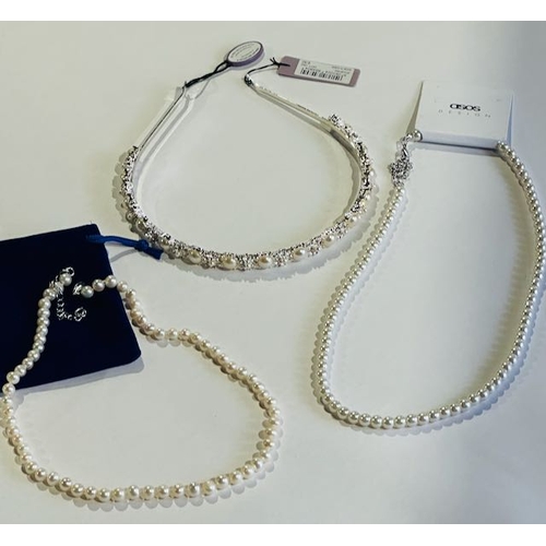 1020 - Jon Richards Tagged Headband RRP £30 + Asos Tagged Dress Pearl Necklace + Another