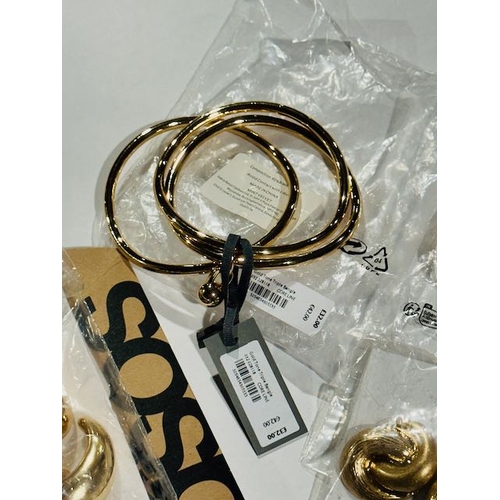 1031 - MInt Velvet Gold Tone Triple Bangle RRP £32 + Another + Asos Earrings