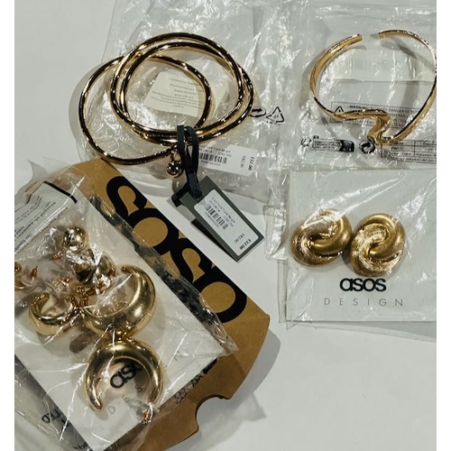 1031 - MInt Velvet Gold Tone Triple Bangle RRP £32 + Another + Asos Earrings