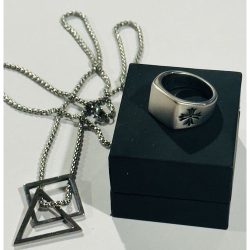 1035 - Gents Cross Ring + Geometric Pendant Necklace