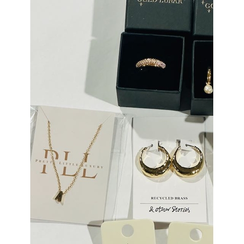 1036 - Gold Lunar Ring & Pair Of Earrings + Pretty Little Luxury A Pendant Necklace + & Other Stories/Lovis... 